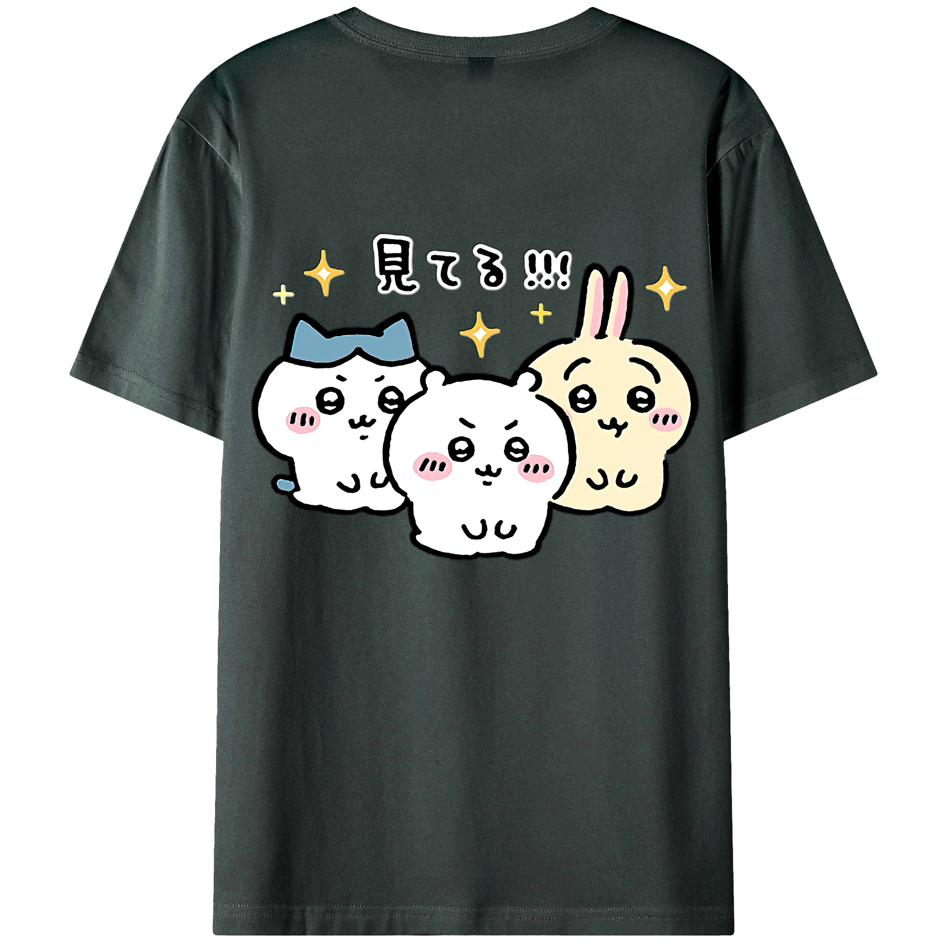 （画像用） ちいかわ ハチワレ Chii-kawa hachiware 綿100％ メンズ半袖Tシャツ（バックプリント） 通気性